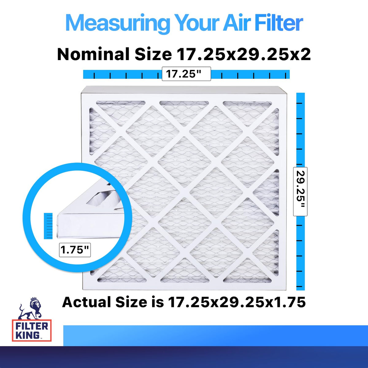 Filter King 17.25x29.25x2 Air Filter (MERV 8) (6-Pack) Dust & Allergy Control AC Furnace Filters, MADE IN USA, HVAC, Pleated, Electrostatic (Actual Size: 17.25 x 29.25 x 1.75)