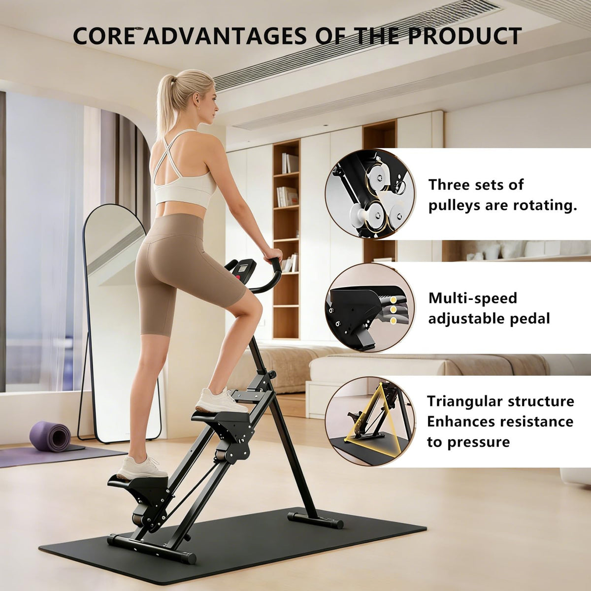 Foldable Stair Stepper for Home Gym, Adjustable Resistance Mini Stepper with Non-Slip Pedals, 300lb Capacity Quiet Climber Cardio Equipment，Compact Exercise Step Machine