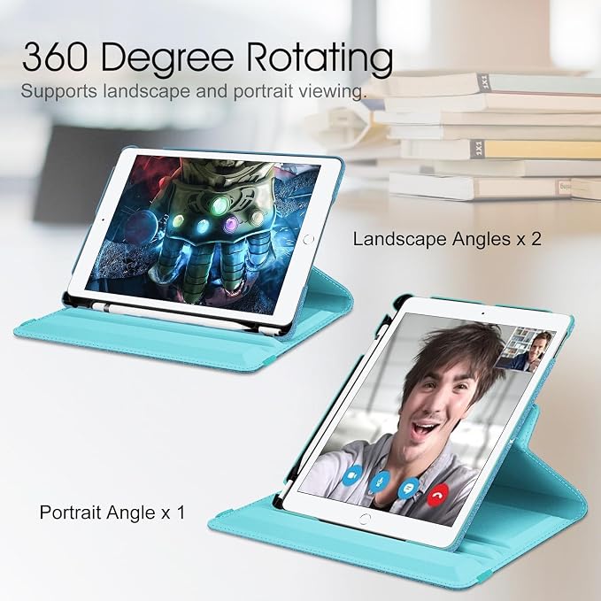 Fintie 360° Rotating Case for iPad 9th / 8th / 7th Generation 10.2 Inch | Swivel Stand Portrait &amp Landscape Viewing Shockproof Cover with Pencil Holder Auto Wake/Sleep Aqua Wave