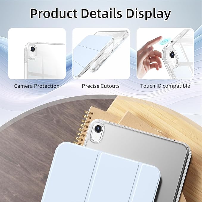Detachable Case for iPad A16 11th Gen 11/10th Gen 10.9 Black | Slim Transparent Shell Back Soft Shockproof TPU Frame Without Pencil Holder Auto Sleep/Wake