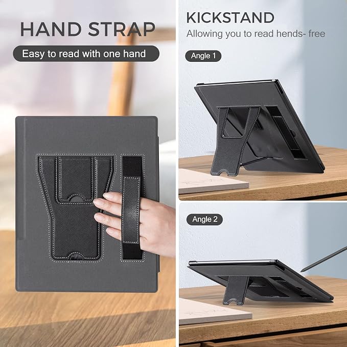 CoBak Stand Case for Remarkable 2 Paper Tablet 2020 10.3 with Hand Strap | Lightweight and Hard Back Shell Protective Book Folio Cover with 2 Kickstand Stand Angles and Pen Holder Features Black