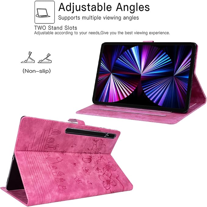Dteck Wallet Case for Galaxy Tab S10+/S9+/S7 FE/S8+/S7 Plus 12.4 Tablet Premium PU Leather Folding Stand Auto Wake/Sleep Pen Holder Case with Hummingbirds