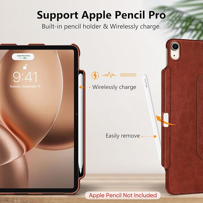 Fintie Rotating Case for iPad Air 13-inch M4/M3/M2 (2026/2025/2024) | 360° Swivel Stand Landscape &amp Portrait Viewing Shockproof Protective Cover Pencil Holder Auto Sleep/Wake Black