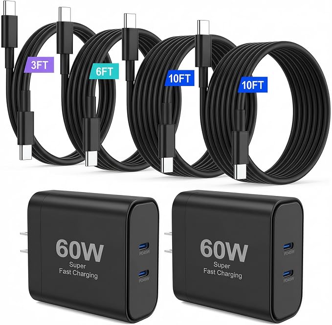 iPhone 17 Charger45W Fast Charging Dual Port USB C Charger Block with 3/6/10/10FT Type C Charging Cable-PD Quick Adapter 3.0 for iPhone 17e/17/17 Pro/17 Pro Max/Air/16/15 Pro Max/PlusiPad (Black)