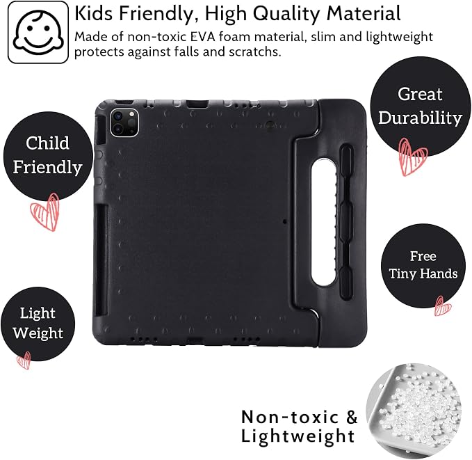 Dteck Kids Case for iPad 10.2 - Shockproof Rugged EVA Handle Stand Child Proof Case for iPad 9/8/7 Generation Black