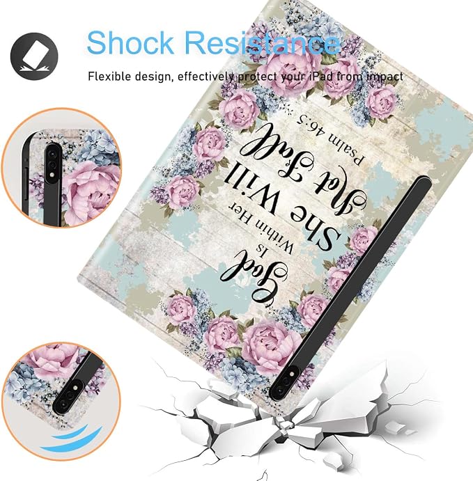 Case for Samsung Galaxy Tab S8 Plus 2022/S7 FE 2021/S7 Plus 2020 12.4 inch Ultra-Thin Multi-Angle Bracket Full Body Case with Wake/Sleep Function - Bible Phil 4-13 Floral