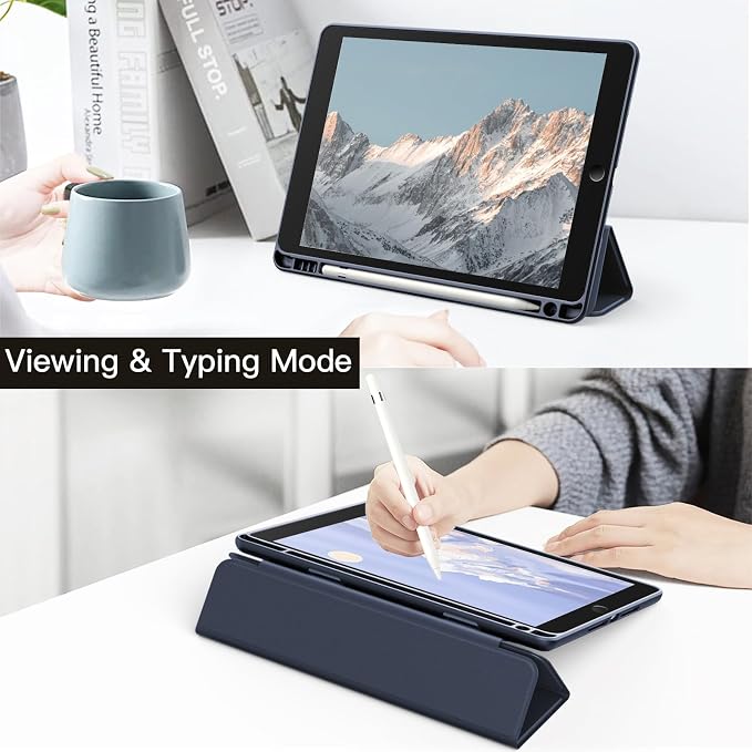 JETech Case Cover for iPad 9th/8th/7th Gen 10.2 Beige | Clear Transparent Back Pencil Holder Slim Shockproof Protection Tri-Fold Stand Auto Wake/Sleep