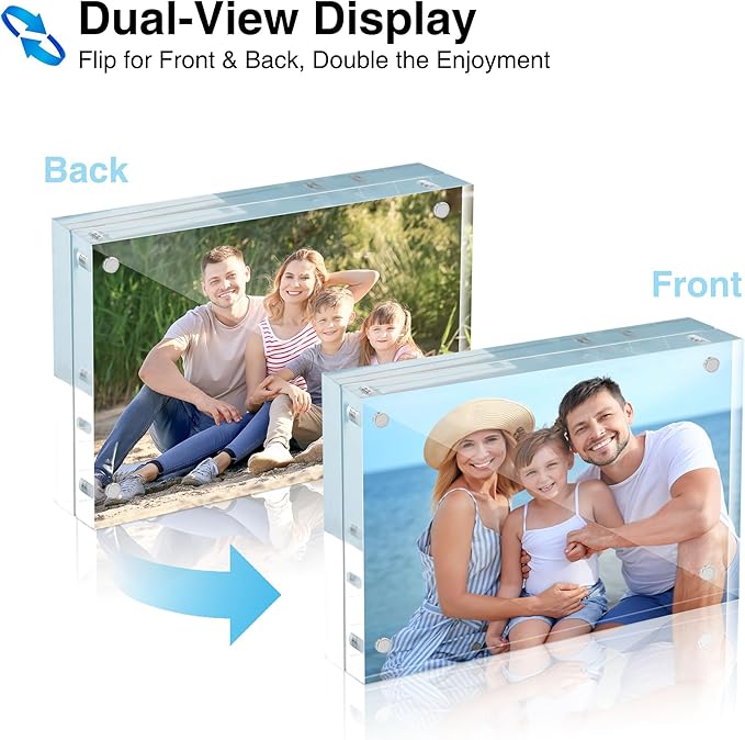 HOUSE DAY Acrylic Picture Frames 4x6, 1 Pack Magnetic 4 x 6 Picture Frame, Double Sided Clear 4x6 Photo Frame with Microfiber Cloth, Frameless FreeStanding 4x6 Frame Gift for Desktop Display