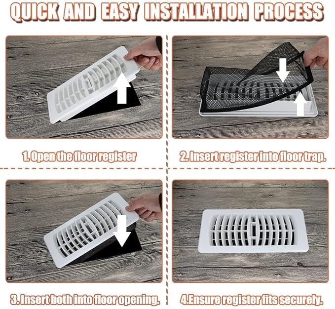 4"x12" Floor Register Trap Covers Screen Air Vent Filters