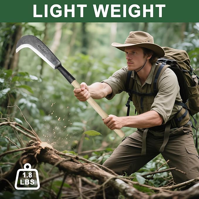Sickle Garden Tool，22" Steel Machete Heavy Duty for Cutting Trees,Machete for Yard Work with Wooden Handle