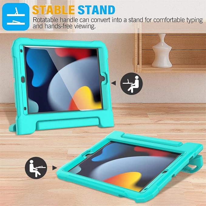 SUPLIK Kids Case for iPad 9th/8th/7th Generation -10.2 inch 2021/2020/2019 Built with Screen Protector Durable Shockproof Handle Stand Case for Apple iPad Gen 9/8/7 Black