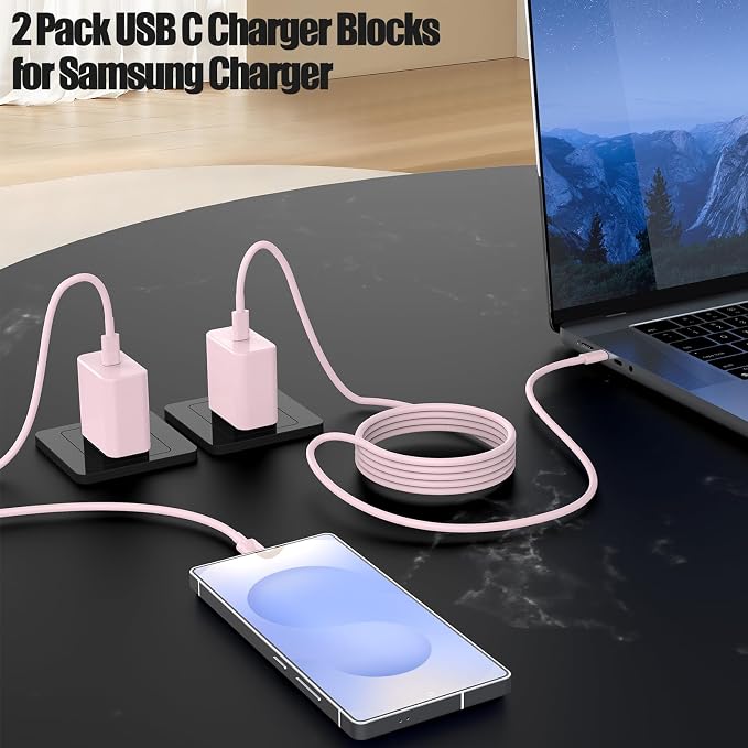 2Pack 65W USB C Charger Block Super Fast Charging Type C Wall Adapter with 3 Port 100W PD Quick Charging for Samsung Galaxy S26/S25 Ultra iPhone 17/16/15 Pro Max iPad Pro/Air &amp MacBook Pro/Air
