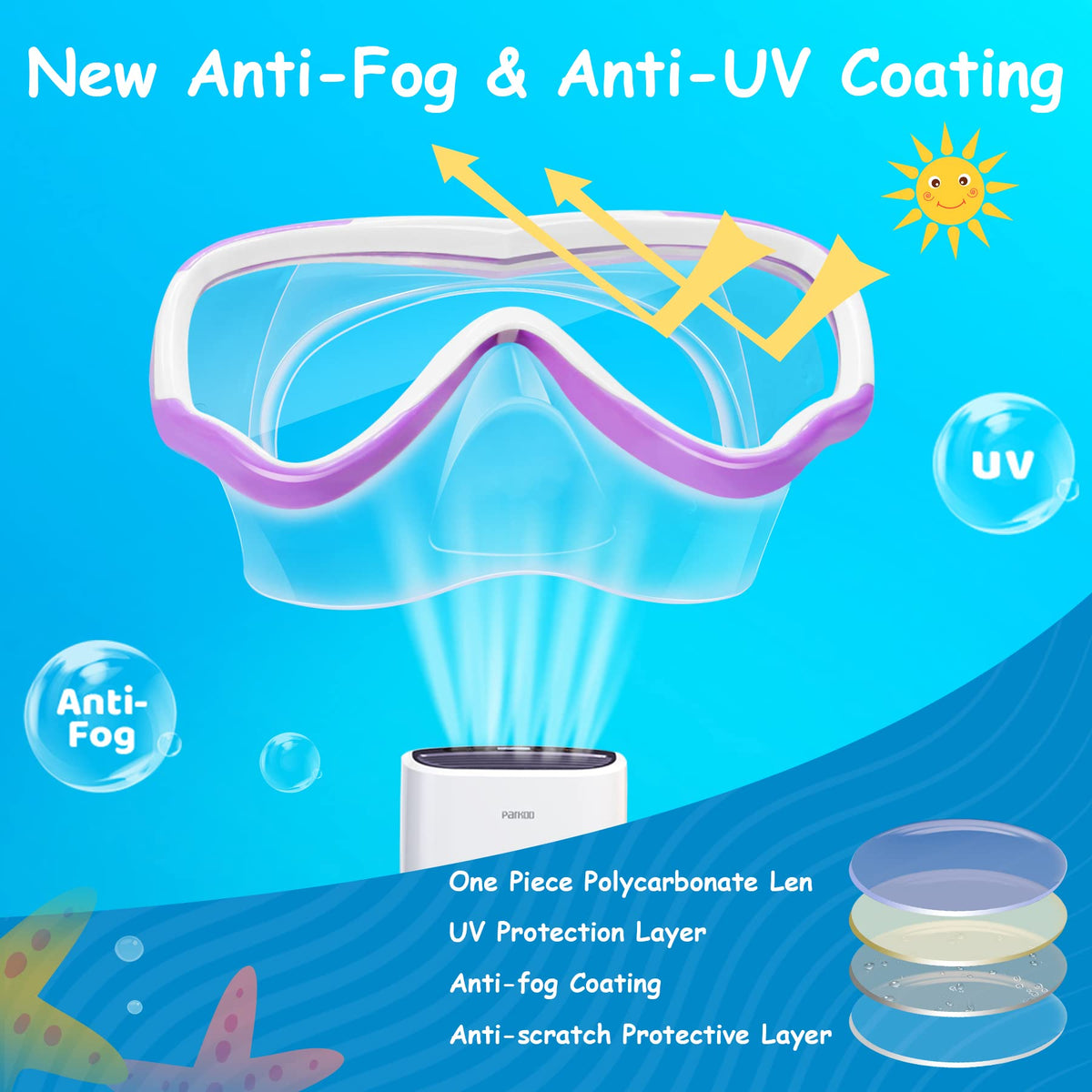 Vvinca Kids-Goggles with Nose Cover, Diving Mask Elastic Fabric Strap Anti Fog Anti Shattered Lens for Kids Swim Goggles 3-14
