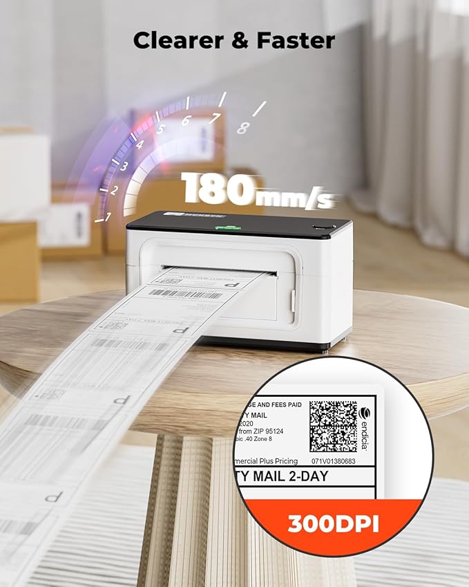 MUNBYN Bluetooth Thermal Label Printer 941B+Thermal Direct Shipping Label (Pack of 500 4x6 Fan-Fold Labels)+White Label Holder