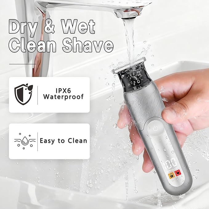 SUNNOW Electric 5-in-1 Body Hair Trimmer - Groin Trimmer for Men -Beard Trimmer for Men - Wet/Dry Shaver Groomer, Waterproof with LED Light, Gifts for Husband Father