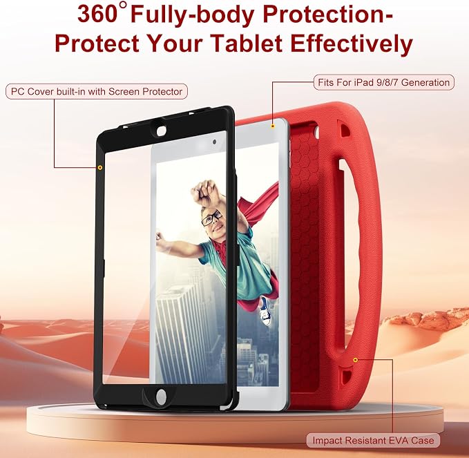 Kids Case for iPad 9th/8th/7th Gen. (10.2-inch 2021/2020/2019) | Shockproof Cover with Built-in Screen Protector and Stand Black