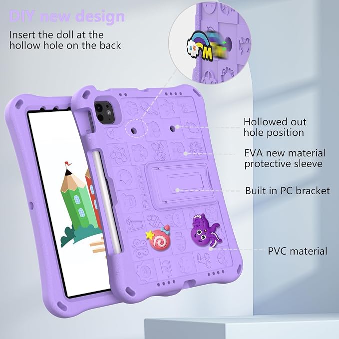 Case for iPad 10.2 Inch 2021/2020/2019/ iPad Pro 10.5 Inch/Air 3rd Gen (2019) Shoulder Strap Kickstand Children Friendly Anti-Scratch Shockproof Case Lightpurple