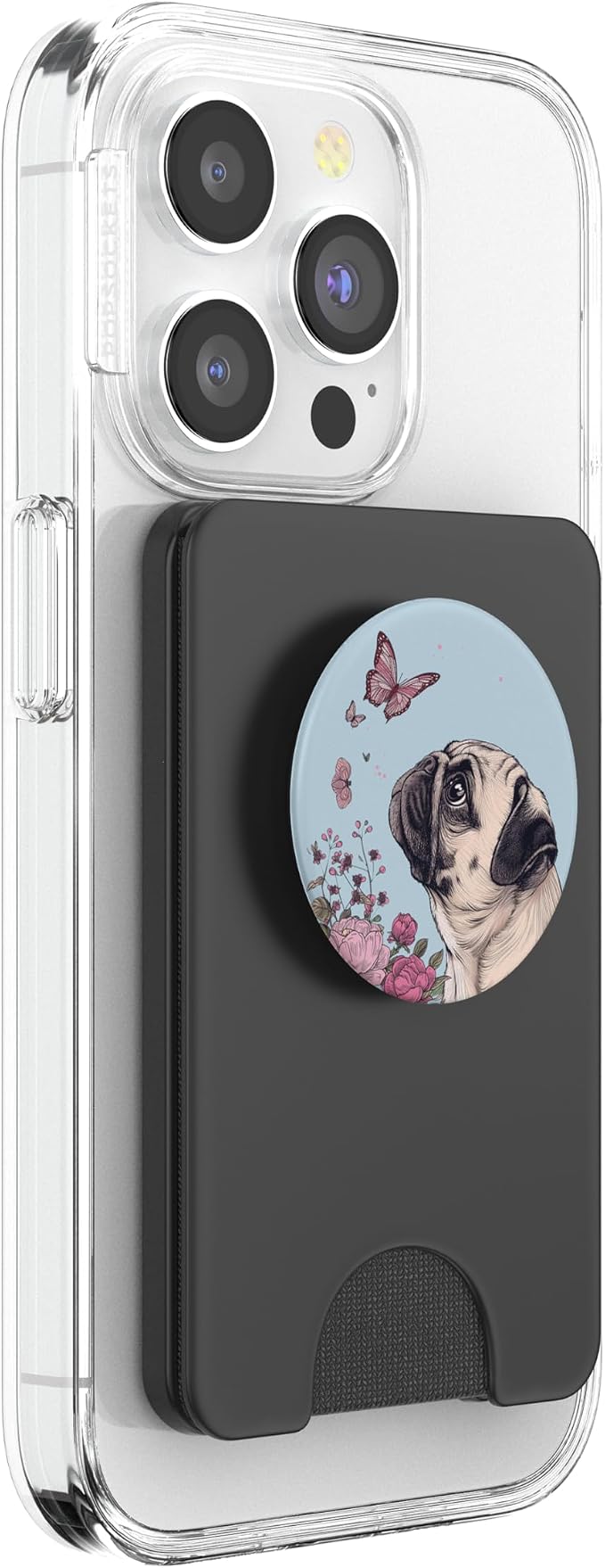 Pug Butterfly Cute Dog Flowers Cute Pug PopSockets Adhesive PopGrip