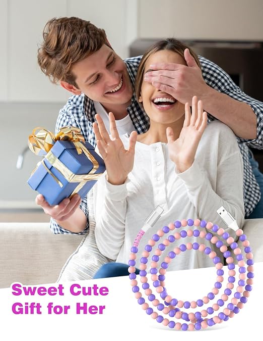 Jelanry 3FT USB-A to USB-C Fast Charging Cable Beaded &ampData Sync Women Girl | Cute kawaii beaded cable for iPhone 17/16/15 Samsung S26/S25/S24 Pixel iPad Fast charge for daily use office &amp tra