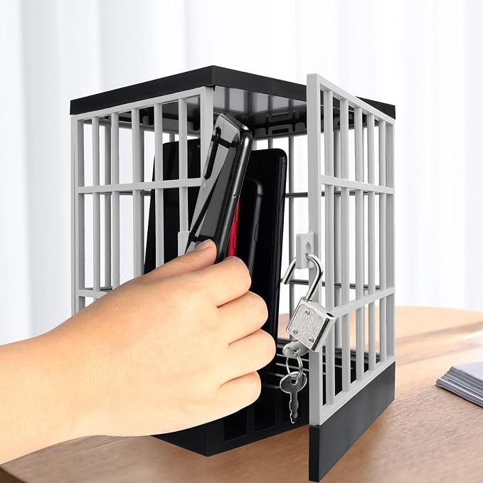 Gemaxvoled Cell Phone Jail-Phone Cage with Lock and Key Phone Lock Box Cell Phone Locker for Classroom/Family