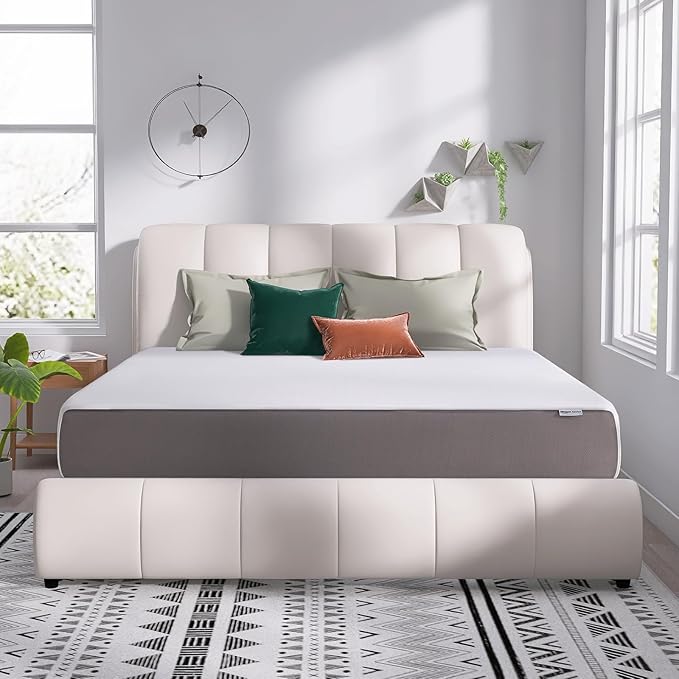 Amazon Basics Memory Foam Mattress, Medium Firm, 12 Inch, California King, White/Grey