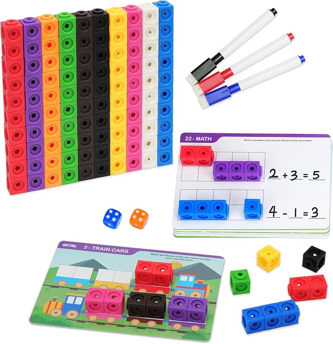 BenBen 100 pcs Math Cubes, 15 Activity Cards, Number Counting Blocks, STEM Educational Toy Gift, Homeschool Preschool Kindergarden Math Learning Supplies for Kids Ages 3-8