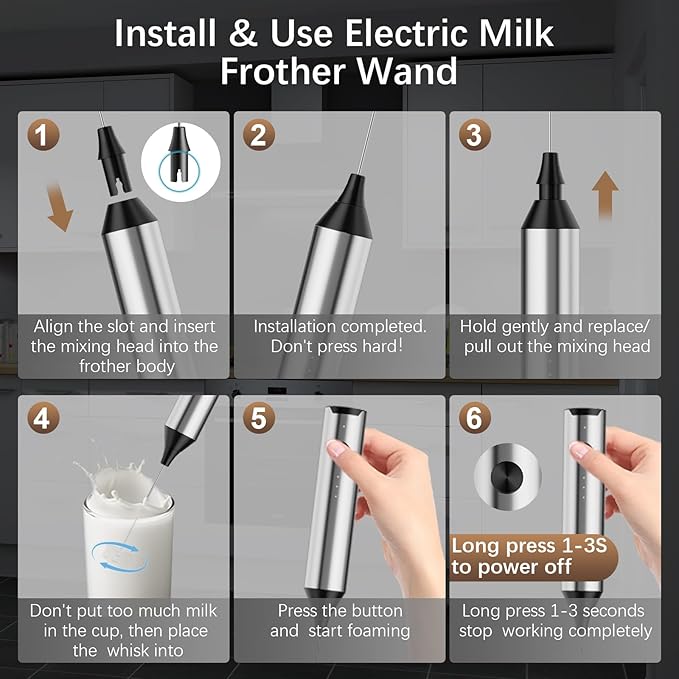 QTDHG Rechargeable Milk Frother with Stand, Electric Frother Wand Handheld Coffee Foam Maker Detachable Stainless Steel Whisk Drink Mixer Foamer for Latte, Cappuccino, Hot Chocolate, Egg (Silver)