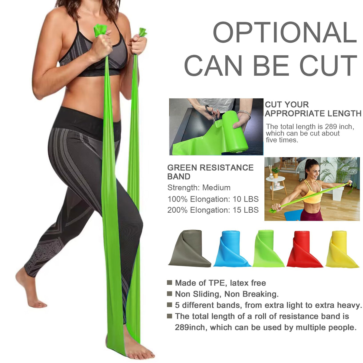 Resistance Bands Professional Bulk Rolls. Elastic Physical Therapy Band. Resistance Bands Elastic Exercise Bands for Recovery, Physical Therapy, Yoga, Pilates, Rehab,Fitness (Green - Medium)