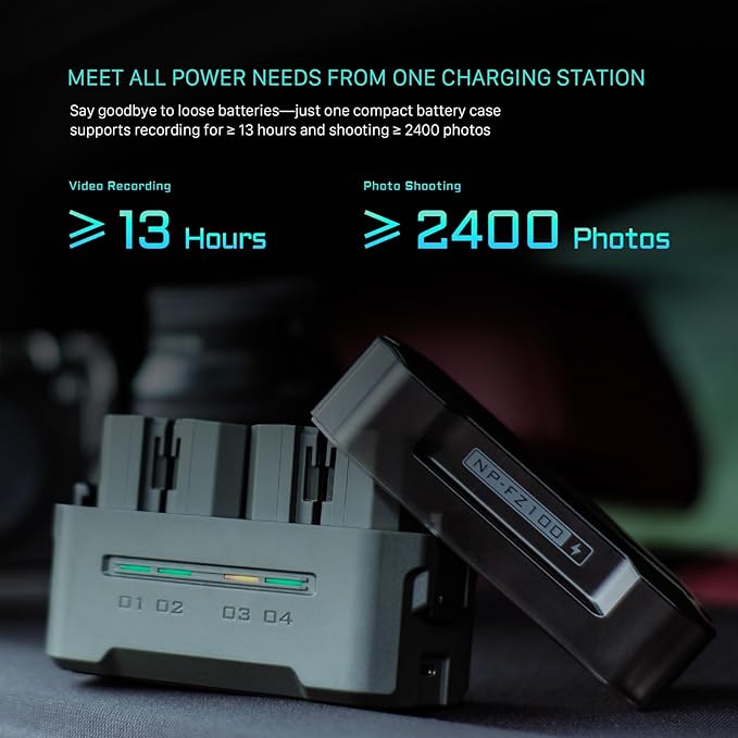 Tilta NP-FZ100 4-Slot Charging Station Compatible with Sony NP-FZ100 | 4-Slot Fast USB-C Charger | Status Indicators | Portable EDC Battery Kit | 2 Batteries | Green