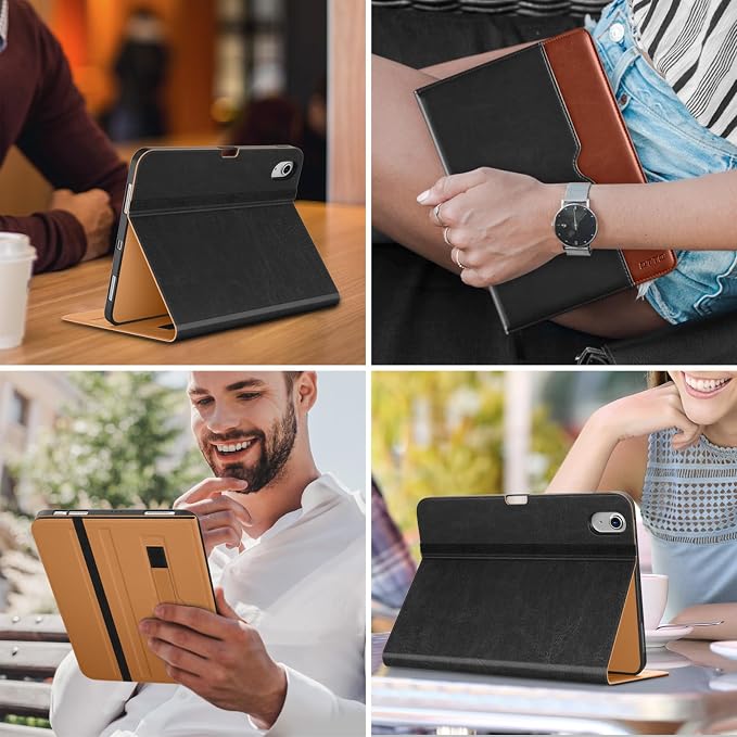 DTTO for iPad Air 11-inch Case M4/M3/M2 (2026/2025/2024) iPad Air 5th / 4th Generation (2022/2020) Premium Leather Business Folio Stand Cover with Pencil Holder - Auto Sleep/Wake Brown