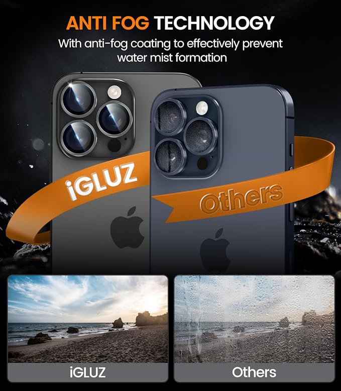 iGluz 2 Pack Anti-Reflection Camera Lens Protector for iPhone 17/16/16 Plus [98% Transmittance][1-Step Installation][Strong Adsorption] 9H Shatterproof Tempered Glass-Black