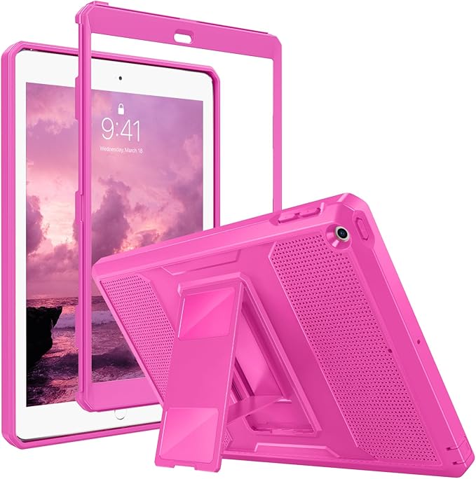 MoKo Shockproof Case Fit 2018/2017 iPad 9.7 6th/5th Generation Black | Heavy Duty Shockproof Full Body Rugged Hybrid Cover with Built-in Screen Protector for Apple iPad 9.7 Inch 2018/2017