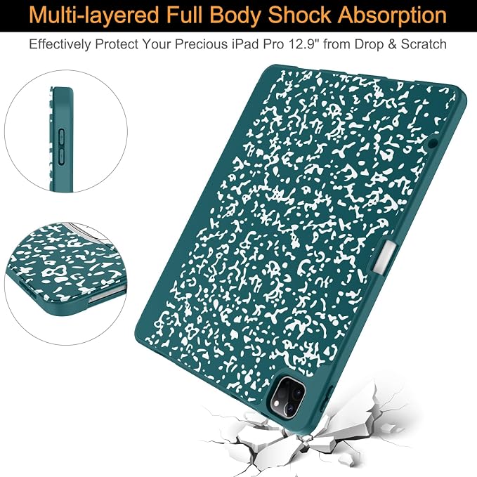 Soke Case for iPad Air 13 Inch (M4/M3/M22026-2024) iPad Pro 12.9 6th/5th Generation with Pencil Holder(2021 2022 Release)-[Apple Pencil Charging + Auto Wake/Sleep] Soft Back Cover Book Black