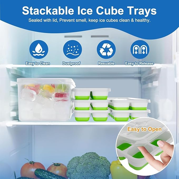 Weftnom Ice Cube Trays with Lids for Freezer, 4 Pack Silicone Set, 56 Cubes