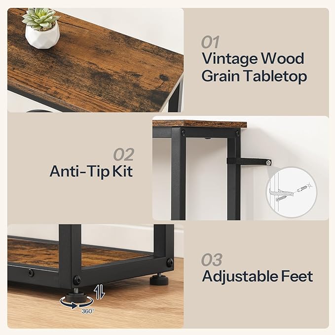 HOOBRO 29.5" Console Table, 5-Tier Sofa Table, Behind Couch Table with Storage Shelves, Narrow Entryway Table for Hallway, Living Rooms, Entryway, Rustic Brown and Black BF69XG01