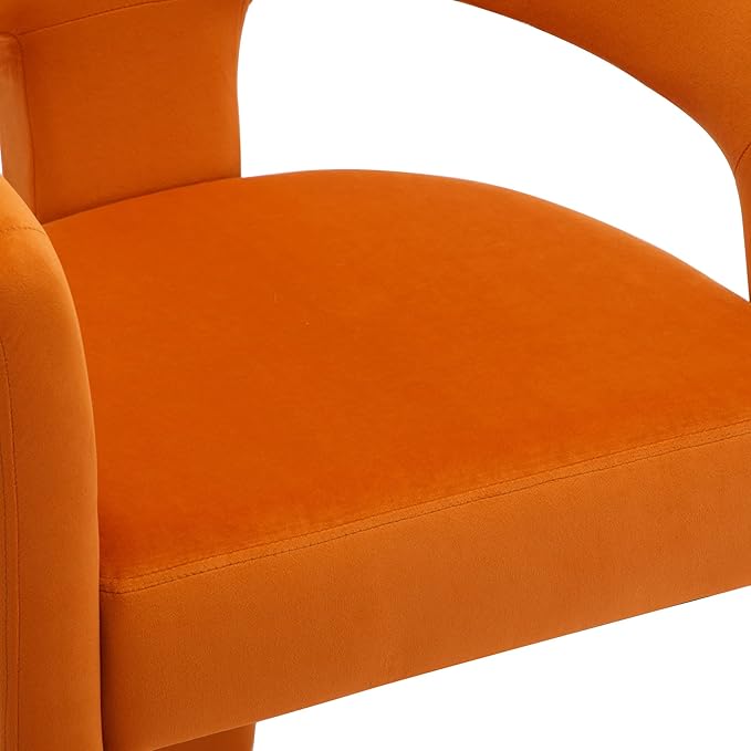 Set of 2 Modern Velvet Fabric Upholstered Dining Chairs with Open-Back, Cute Barrel Side Chairs Kitchen Armchair Accent Chairs for Dining Room Bedroom, Orange