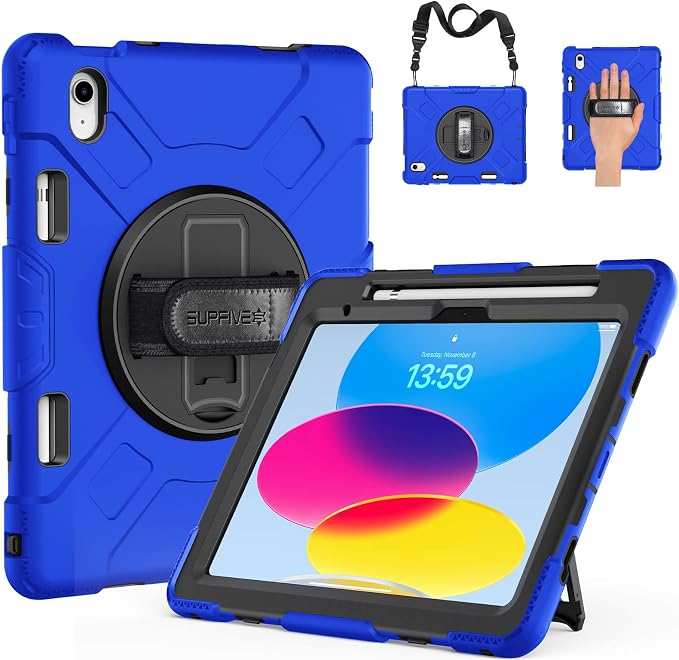 SUPFIVES Case for iPad (A16) 11th/10th Generation 2022/2025 Full-Body Drop Protection Cover for iPad 10th Gen 10.9/11 inch with Screen Protector 360° Rotate Stand Shoulder Strap Pencil Holder