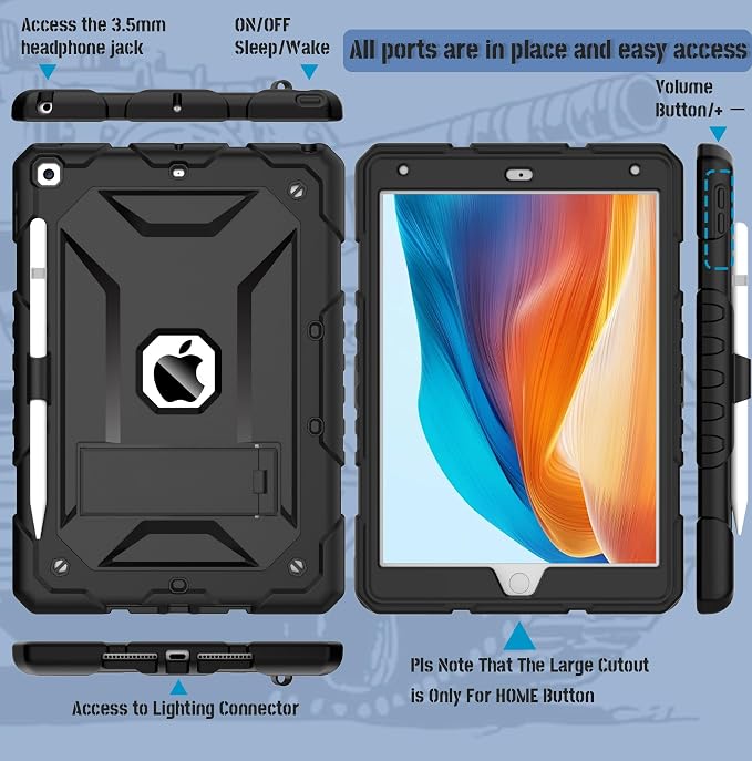 TIMISM Case for iPad 9th/8th/7th Generation(2021/2020/2019) Heavy Duty Military Grade Shockproof Rugged Protective 10.2 Cover with Built-in Stand for iPad 9 8 7 Gen Black+Green