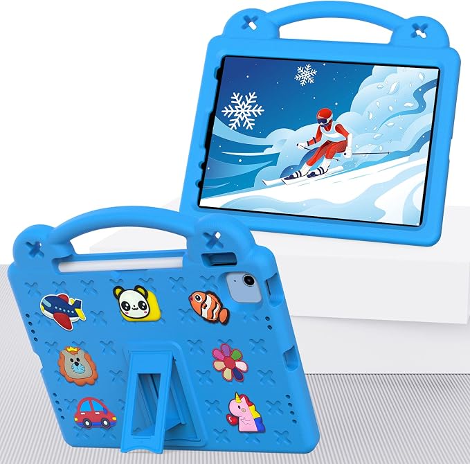 Kids Case for iPad Air 13 (2026/2025/2024) M4/M3/M2 &amp iPad Pro 13 2024 &amp iPad Pro 12.9 Cover 6th/5th/4th/3rd Gen (2022/2021/2020/2018) DIY Figures EVA Rubber Handle Stand Shockproof Bumper