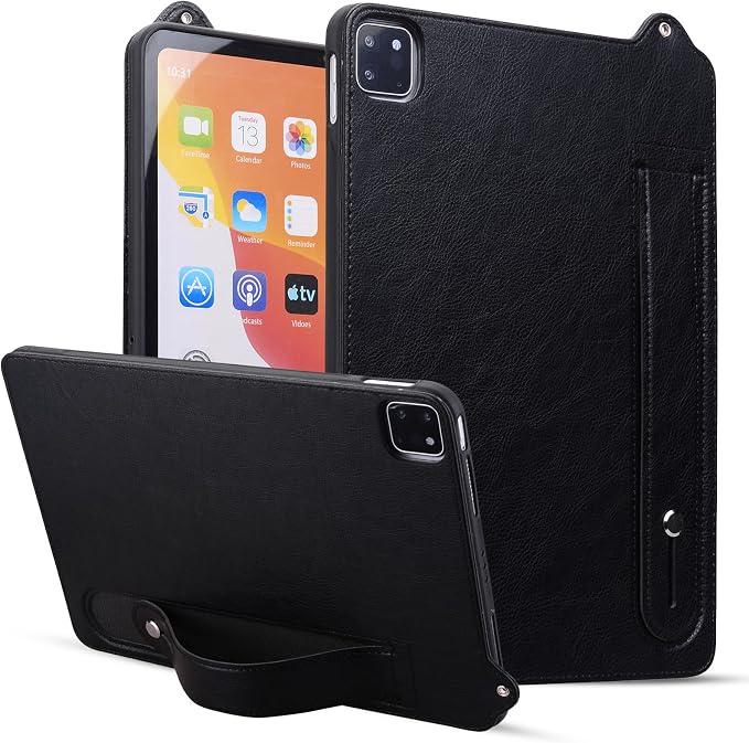 Slim Case for Apple iPad 10th Generation 10.9 Inch 2022 PU Leather Lightweight Hand Strap Stand Feature Drop Protection Back Cover for iPad 10th Gen 10.9 Black