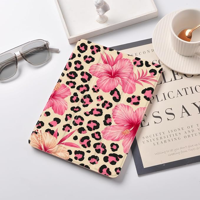 Joyland Brown Leopard Floral for iPad 6th/5th Generation 9.7 Inch 2018/2017Air 2/Air 1 CaseBuilt-in Pencil Holder with Shockproof Cover Transparent Back Shell Auto Wake/SleepBlack