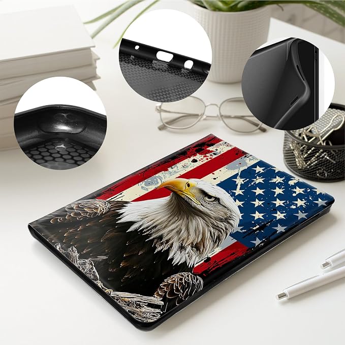 Case for All-New 7 Kindle Paperwhite 12th Gen 2024 &amp Kindle Colorsoft Signature EditionPU Leather Cover with Auto Sleep Wake FeatureAmerican Flag Eagle