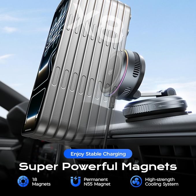Qi2.2 Wireless Charger【25W Fast Charging+Cooling Fan】 Magnetic Charger Pad with 2 ModesLED Light Phone Holder Fast Charging Compatible with iphone17/16/15/14/13/12 Series (with 45W Adapter)