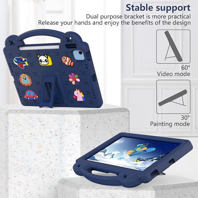 Kids Case for iPad Air 13 (2026/2025/2024) M4/M3/M2 &amp iPad Pro 13 2024 &amp iPad Pro 12.9 Cover 6th/5th/4th/3rd Gen (2022/2021/2020/2018) DIY Figures EVA Rubber Handle Stand Shockproof Bumper