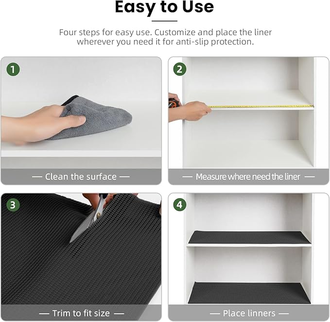 BAGAIL Drawer and Shelf Liner, 20 in X 30 Ft Non-Adhesive Shelf Liners for Kitchen Cabinets, Thick Strong Grip Liners for Desk, Shelves, Bathroom Drawers, Cabinet Protection - Black
