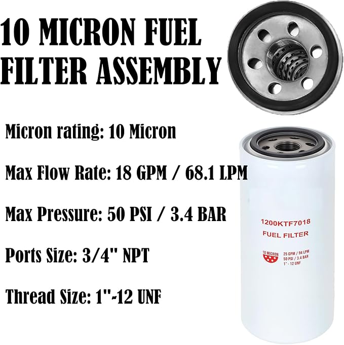 1200KTF7018 Fuel Filter 10 Micron 3/4" 18GPM 50PSI 10Micron Fuel Filtration
