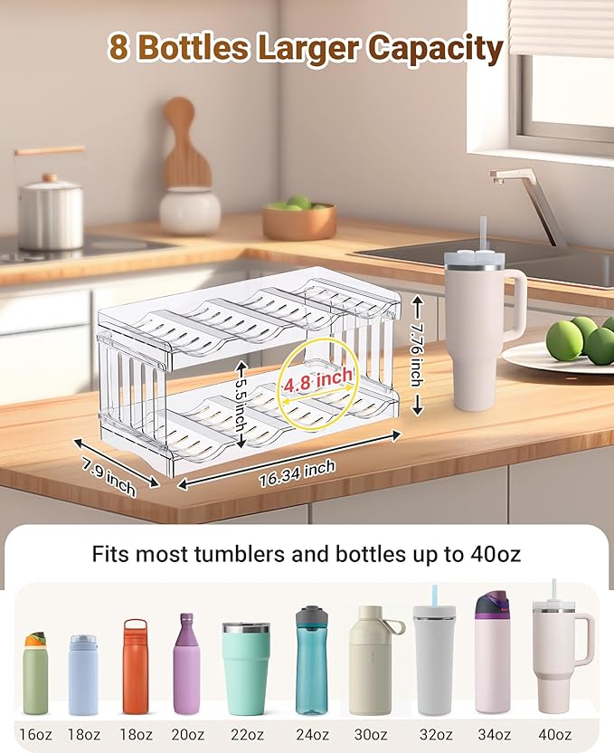 Larger Cup Organizer for Stanley Water Bottle, Kitchen Storage for Hydrojug Traveler 40 oz and Brumate Era 40 oz, Pantry Organizers and Storage for Simple Modern 40 oz Gifts (Larger-8-bottle)