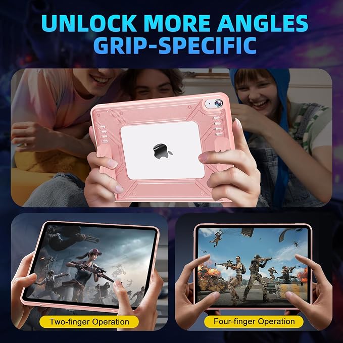 Gaming Case for iPad Air 11-inch M4/ M3/ M2 (2026/2025/2024) iPad Air 5th/ 4th Gen (2022/2020) 10.9 Inch Detachable Panel &amp Grip Auto Sleep/Wake Hollowed-Out Design (Black)