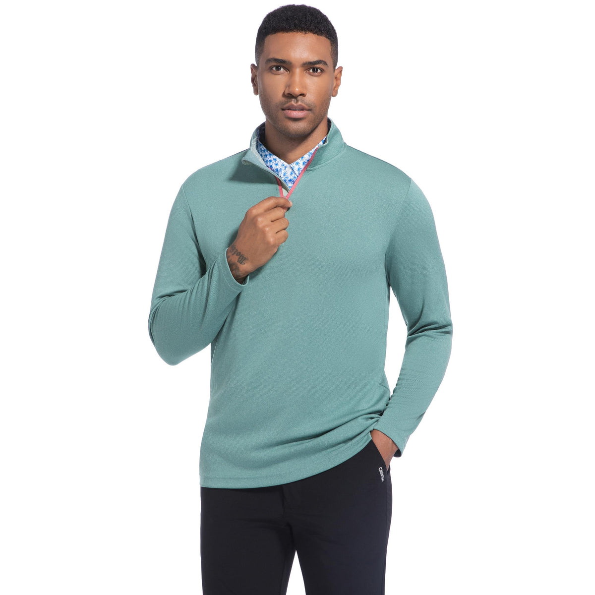 FT FENTENG Quarter Zip Pullover Men Performance, Moisture Wicking Heather Golf Pullovers Sports 1/4 Zip Pullover Mens Sweatshirt, L