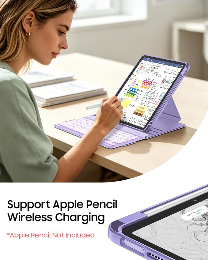 Fintie Rotating Keyboard Case for iPad Air 11-inch iPad Air 5/4 Black | 7 Colors Backlit Detachable Magnetic Wireless Bluetooth Keyboard Soft TPU Back Cover Fit iPad Air 5/4th Generation 10.9 in